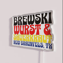 Load image into Gallery viewer, Brewski Wurst and Sauerkraut themed neon sign, New Braunfels Texas
