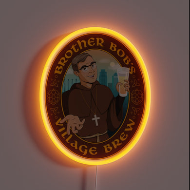 RGB Neon Sign Featuring Distressed Artwork of Brother Bob's Village Logo