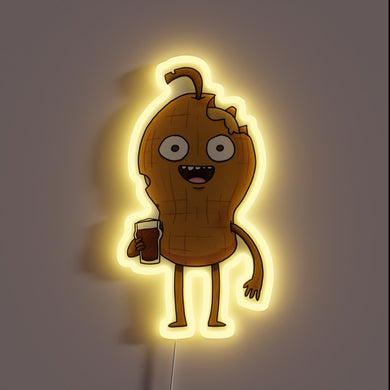 Vibrant neon beer sign featuring a bold brown ale monster.
