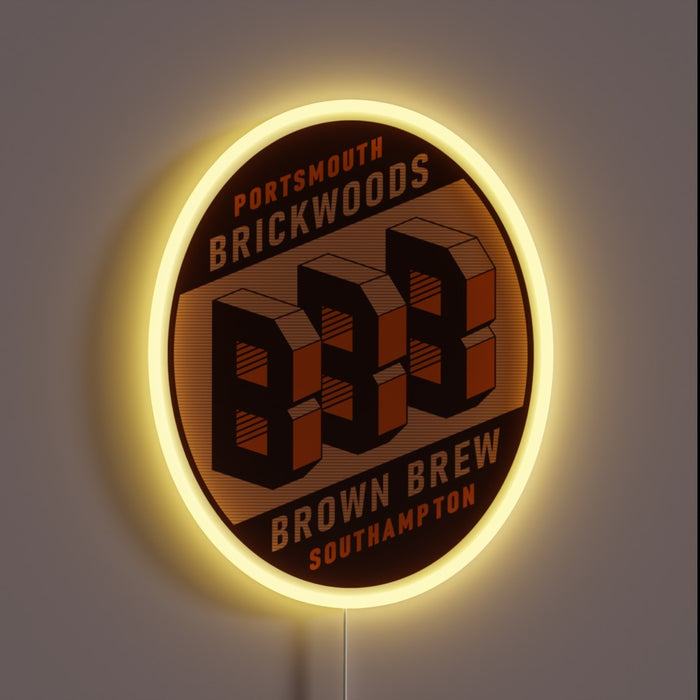 Neon beer bar decor with vibrant brown and blue hues