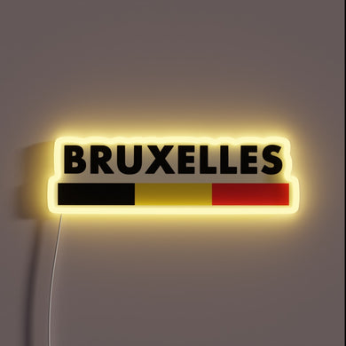 RGB Neon Sign Displaying Iconic Belgian City Emblem in Minimal Style