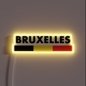 RGB Neon Sign Displaying Iconic Belgian City Emblem in Minimal Style