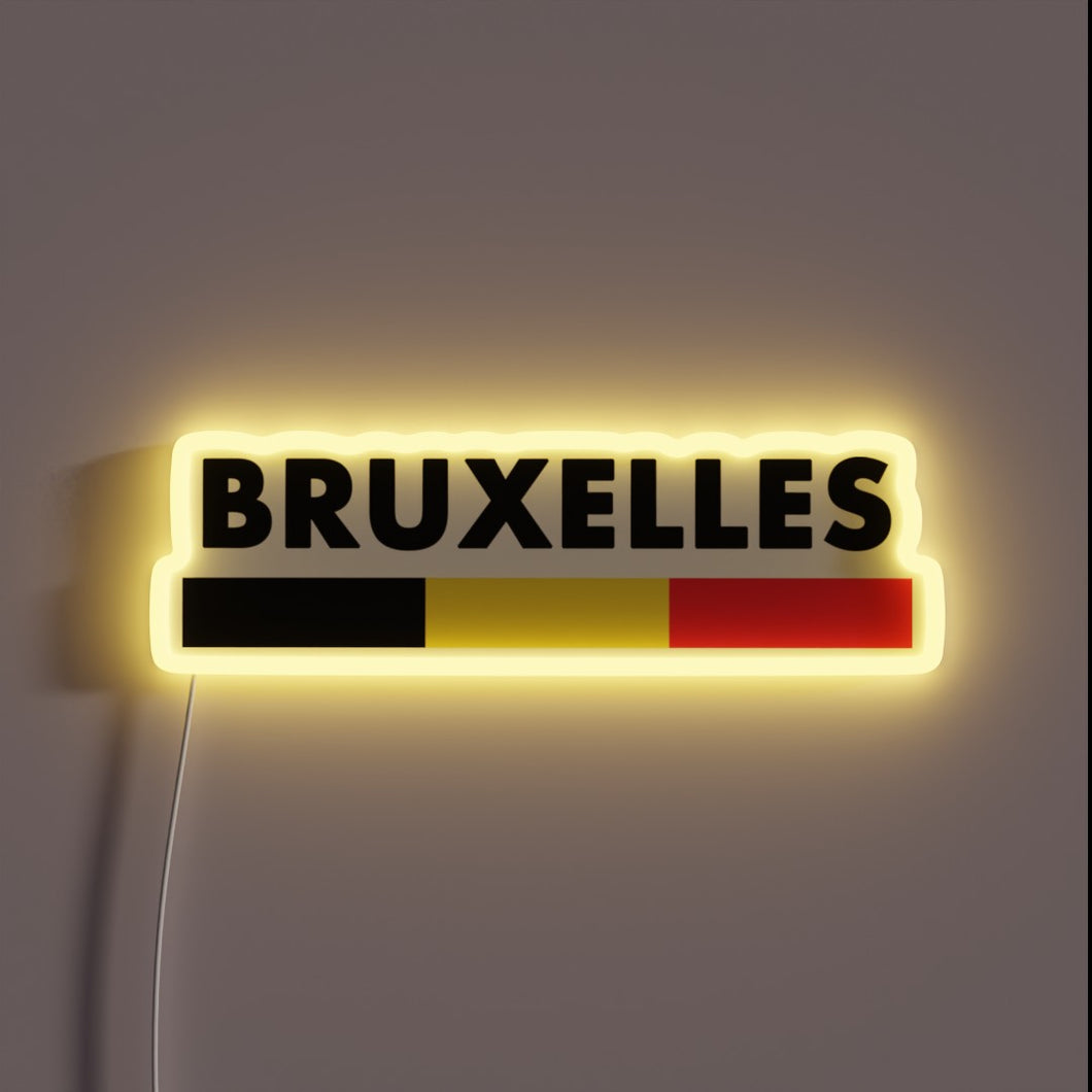 RGB Neon Sign Displaying Iconic Belgian City Emblem in Minimal Style
