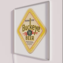Load image into Gallery viewer, Brightly lit Buckeye green seal beer sign with vibrant RGB neon.
