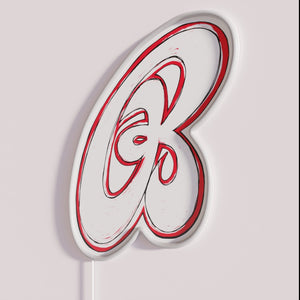 Bright RGB neon sign featuring iconic Budvar B pop logo