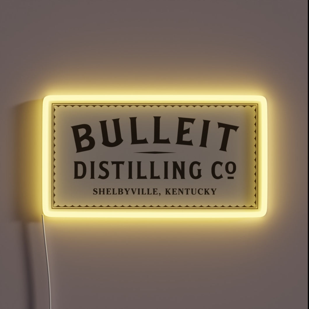 Vibrant Neon Sign of Bulleit Bourbon Whiskey Branding Illumination.