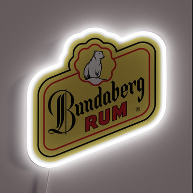 Bright, colorful neon logo of Bundaberg's iconic Australian rum brand