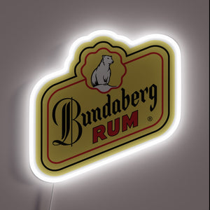 Bright, colorful neon logo of Bundaberg's iconic Australian rum brand
