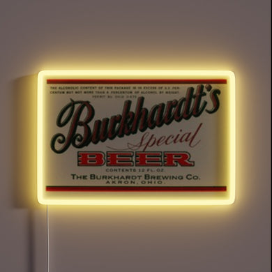 Eye-catching RGB neon beer sign with vintage Burkhardt's branding flair.