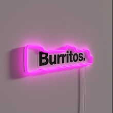 Load image into Gallery viewer, Neon Wall Sign Reading &#39;Burritos&#39; in Bright Vibrant RGB Colors