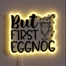 Load image into Gallery viewer, Neon illuminated eggnog-themed bar decoration with colorful RGB lighting effect