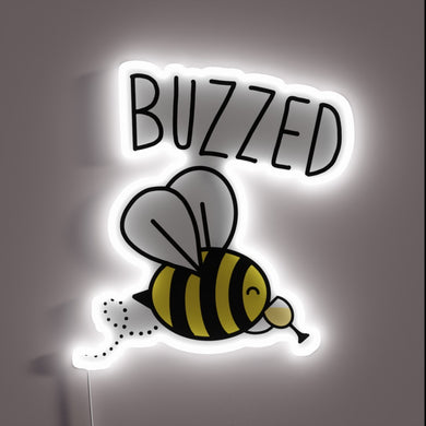 Vibrant RGB neon bar decoration features a buzzed white wine logo.
