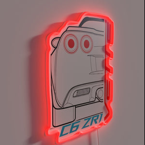 Electric C6 ZR1 LED logo wall decor in vibrant color.