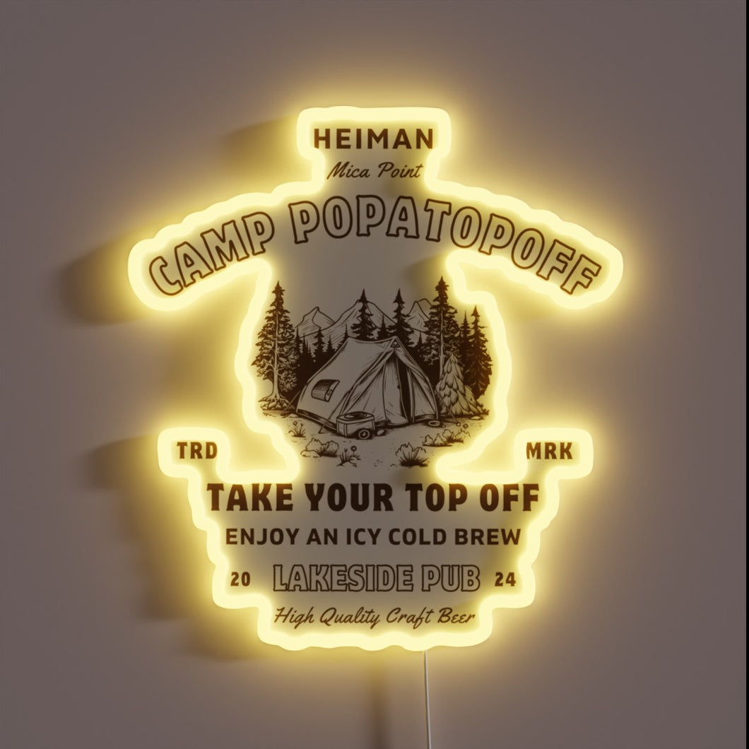 RGB Glowing Neon Sign for Camp Popatopoff's Lakeside Pub Ambiance