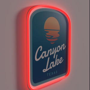 RGB Neon Sign Featuring Vibrant Sunset Scene Over Texas' Canyon Lake.