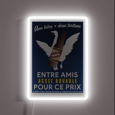 Vintage French neon beer sign with vibrant RGB lighting effect