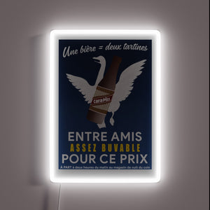 Vintage French neon beer sign with vibrant RGB lighting effect