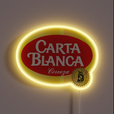 RGB illuminated Carta Blanca beer logo glass wall decoration art.