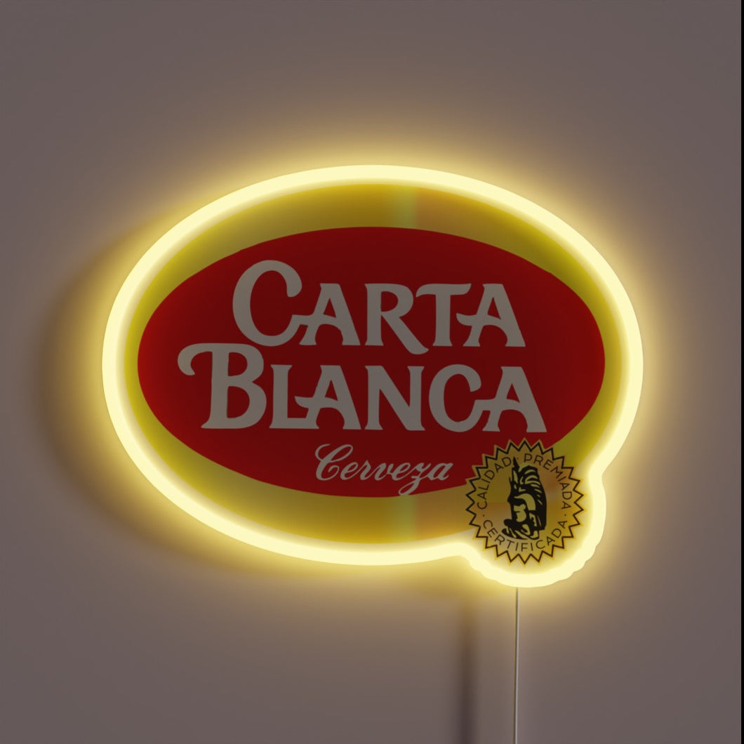 RGB illuminated Carta Blanca beer logo glass wall decoration art.