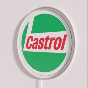 Castrol Oil Sign Illuminated in Vibrant RGB Colorful Neon Lighting