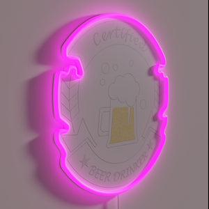 Certified beer connoisseur sign featuring vibrant RGB neon colors.