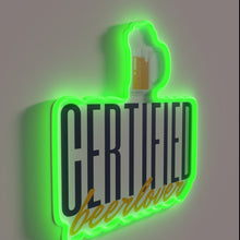 Load image into Gallery viewer, Neon sign that reads &#39;Certified Beer Lover&#39; in bold RGB letters.