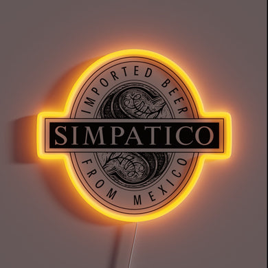Vibrant neon beer sign featuring colorful Mexican-inspired graphics and letters.