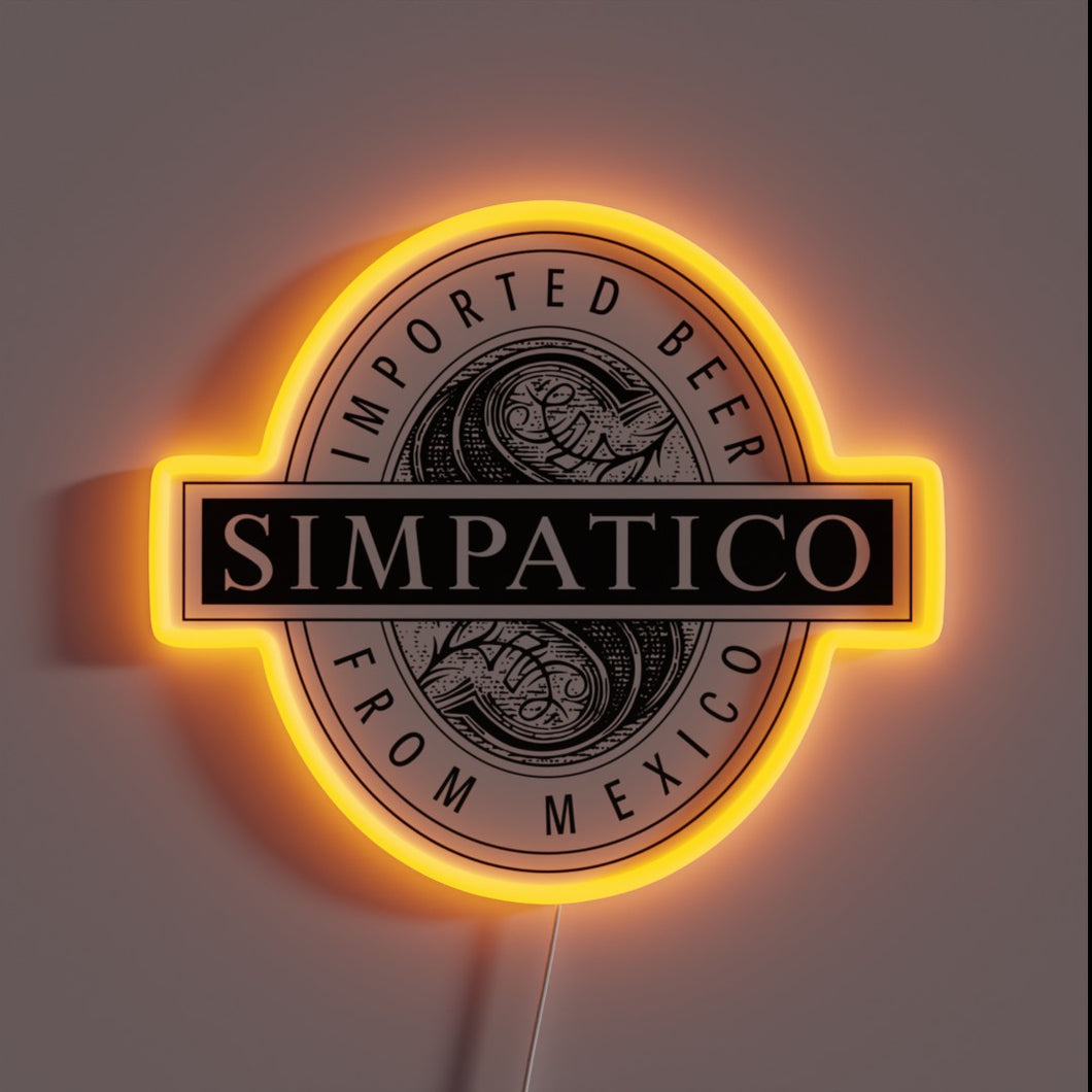 Vibrant neon beer sign featuring colorful Mexican-inspired graphics and letters.