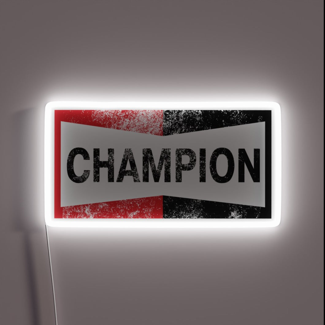 Vintage Champion logo neon sign with white LED border