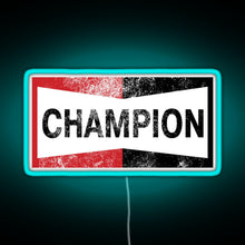 Load image into Gallery viewer, Champion Vintage Logo RGB neon sign lightblue 
