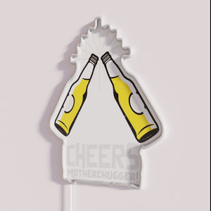 Vintage-inspired Cheers Motherchugger neon bar pub decor sign with RGB lighting.
