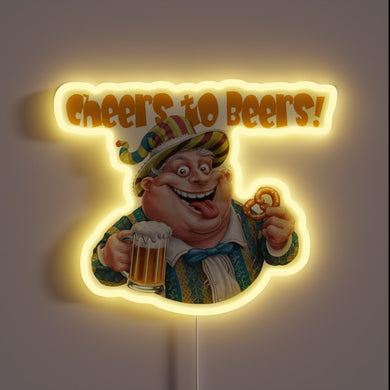 Brightly glowing neon bar decoration with colorful beer theme.