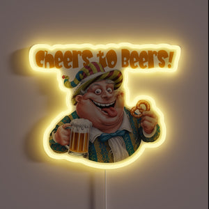 Brightly glowing neon bar decoration with colorful beer theme.