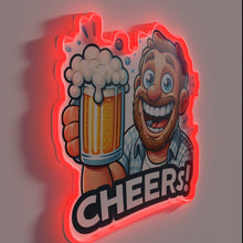 Load image into Gallery viewer, Neon bar decor with colorful glowing beer toast design.