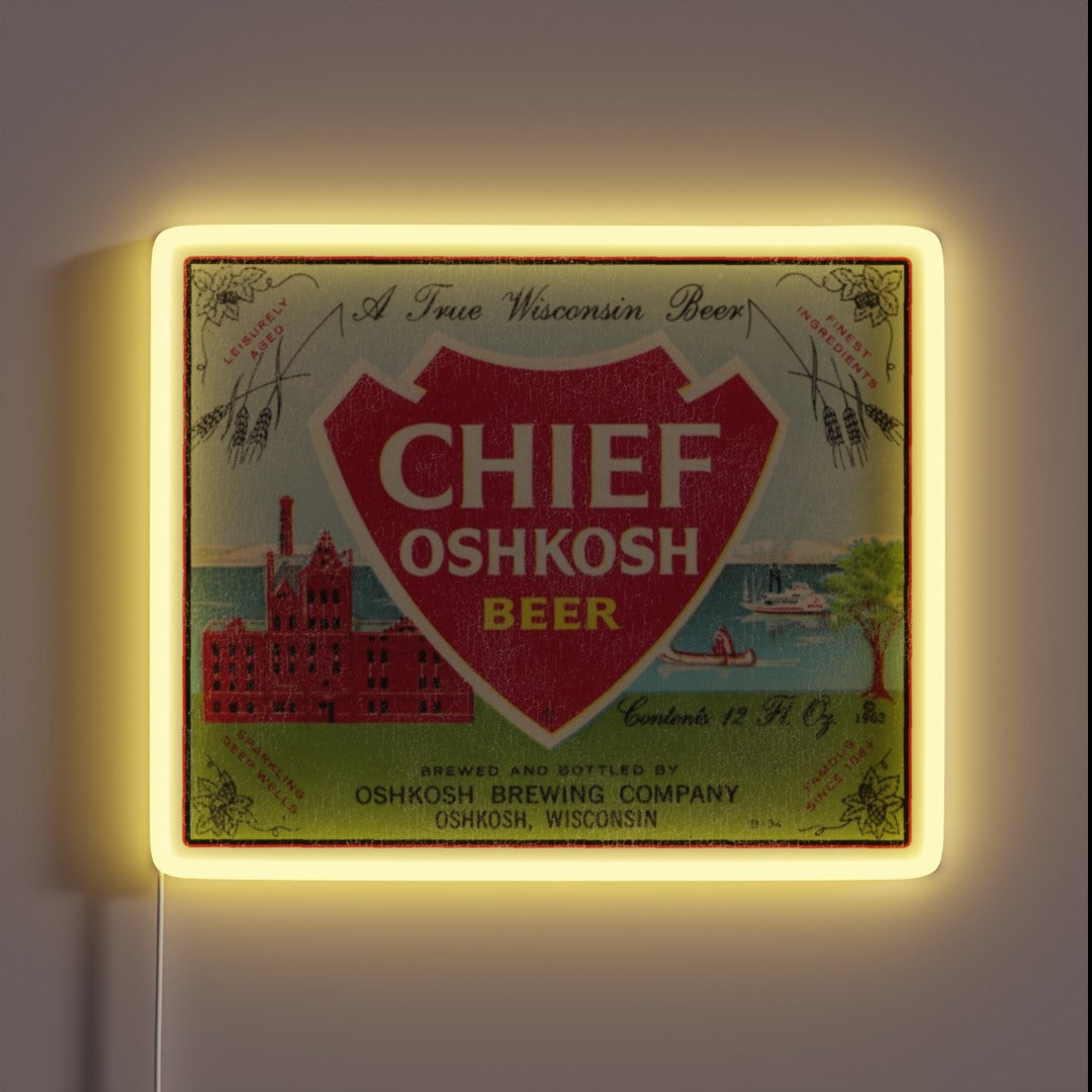 Chief Oshkosh Beer Retro Defunct Wisconsin Breweriana Rgb Led Sign