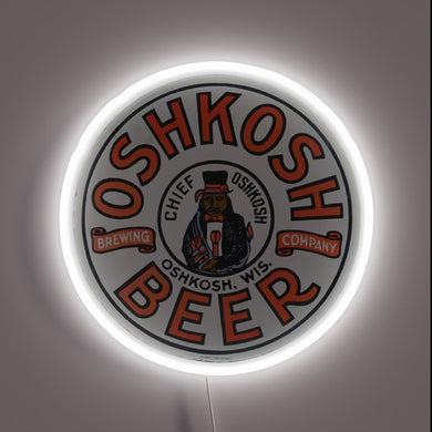 Vintage Chief Oshkosh Beer Sign Design in RGB Neon Glow