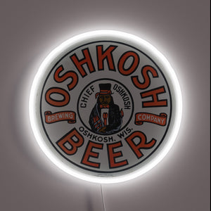 Vintage Chief Oshkosh Beer Sign Design in RGB Neon Glow
