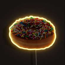 Load image into Gallery viewer, Chocolate Glazed Donut With Sprinkles RGB neon sign, front view lit, printed on acrylic