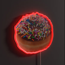 Load image into Gallery viewer, Chocolate Glazed Donut With Sprinkles RGB neon sign, side view lit showing the depth of the acrylic sign