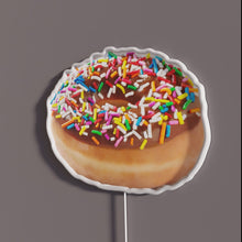 Load image into Gallery viewer, Chocolate Glazed Donut With Sprinkles RGB neon sign, side view with lights off showing acrylic backing and LED tube