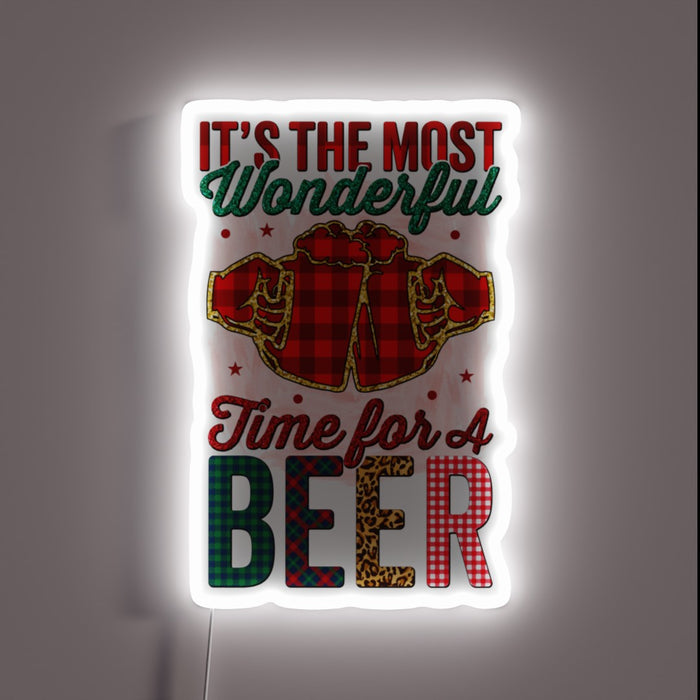 Vibrant RGB neon sign combines festive cheer with cold brews.