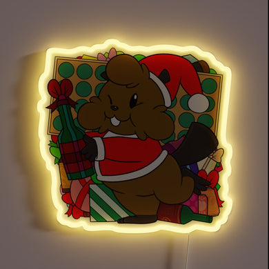 Vibrant RGB Christmas decoration featuring a bushy beaver silhouette