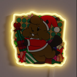 Vibrant RGB Christmas decoration featuring a bushy beaver silhouette