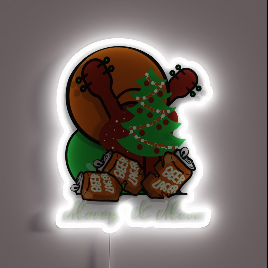 Neon RGB illuminated Christmas guitar party with beer can fun