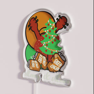 Fun Retro Colorful Neon Sign with Cartoon Guitar & Beer Can