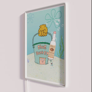 Vibrant RGB neon light sign featuring SpongeBob in retro art style.