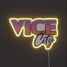 Load image into Gallery viewer, City Of Vice RGB neon sign, front view lit, printed on acrylic