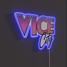 Load image into Gallery viewer, City Of Vice RGB neon sign, side view lit showing the depth of the acrylic sign