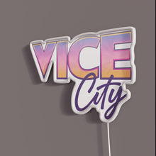 Load image into Gallery viewer, City Of Vice RGB neon sign, side view with lights off showing acrylic backing and LED tube