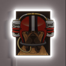 Load image into Gallery viewer, RGB illuminated LED sign featuring Browns beer helmet design logo